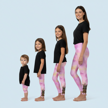 Load image into Gallery viewer, Mother and Three Girls Side View Cotton Candy Party Dog Leggings