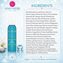 Load image into Gallery viewer, Ann Webb Skin Care Night Moisture bottle shown on a light blue background with ingredient text and certification badges. The bottle is teal with a white cap and printed branding.