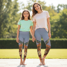 Load image into Gallery viewer, Girls Blue Longhorn Leggings Whimsy Fit Matching Mother Daughter - front design