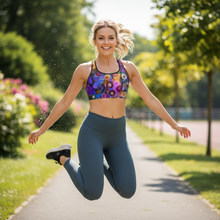 Load image into Gallery viewer, Breeze Bright Sports Bra Bright Abstract Whimsy Fit Women Jumping
