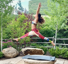 Load image into Gallery viewer, Dog print yoga leggings outdoor pose | Whimsy Fit