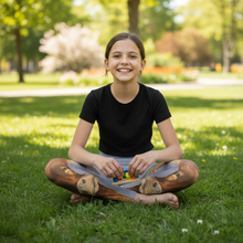 Load image into Gallery viewer, Girls Blue Longhorn Leggings Whimsy Fit Mother daughter matching Horns leggings Girl Sitting