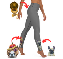 Load image into Gallery viewer, Grey Yoga Leggings with Pomeranian & Frenchies" - Whimsy Fit Workout Wear