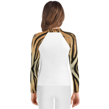 Load image into Gallery viewer, Kids Rash Guard Tiger Print Whimsy Fit UPF 50+ Long Sleeve Swim Shirt