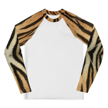 Load image into Gallery viewer, Kids Rash Guard Tiger Print Whimsy Fit UPF 50+ Long Sleeve Swim Shirt