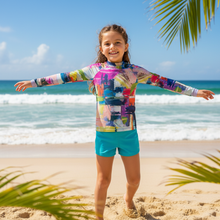 Load image into Gallery viewer, Kids Kris Kros Rash Guard Whimsy Fit - UPF 50+ Long Sleeve Swim Shirt Beach Pose