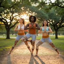 Load image into Gallery viewer, Ladies Blue Longhorn Leggings Whimsy Fit Three ladies wearing Whimsy Fit Longhorn Yoga Leggings