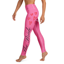 Load image into Gallery viewer, Pink Bride Leggings Matching Bridal Party Leggings side view 1