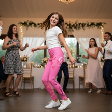 Load image into Gallery viewer, Pink_Flower_Girl_Leggings_8-20_WHimsy FIt girl-dancing-at-wedding-reception