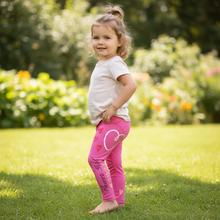 Load image into Gallery viewer, Pink Flower Girl Toddler Leggings - Matching Bridal Party Sizes 2T-7 Pink Flower Girl leggings - curly hair model outdoor