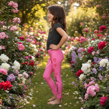 Load image into Gallery viewer, Pink Flower Girl leggings garden settingPink Flower Girl Toddler Leggings - Matching Bridal Party Sizes 2T-7