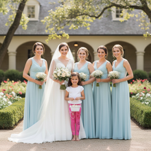 Load image into Gallery viewer, Pink Flower Girl Toddler Leggings - Matching Bridal Party Sizes 2T-7 Flower girl with wedding party in pink Flower Girl leggings