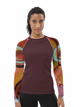 Load image into Gallery viewer, Whimsy Fit High-waisted Abstract Print bikini bottom "Breeze" with matching Rash Guard. Mix & Match Bathing suit