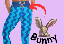 Load image into Gallery viewer, Blue Zig Zag Blue  Yoga Capri Leggings with Bunny - Whimsy Fit Workout Wear
