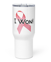 Load image into Gallery viewer, Cancer Survivor "I Won" Travel Mug Handle Breast Cancer Survivor