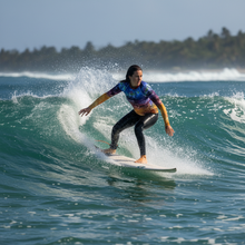 Load image into Gallery viewer, Women's Rash Guard Splash Whimsy Fit UPF 50+ Abstract Print Long Sleeve Swim Shirt Surfing action shot