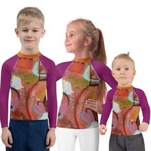 Load image into Gallery viewer, Unisex Kids Rash Guard Colorful Girl Swim Shirt SPF Boys Swimsuit Long Sleeve Shirt SPF Kids Beach Shirt SPF Surf Shirt Surf Boys Rash Guard Whimsy Fit