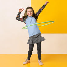 Load image into Gallery viewer, Youth Girls LIght BLue Rash Guard Swim Shirt with Abstract print “Crazy Town” Sleeves Whimsy Fit Mix and Match Matching Mom