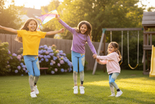 Load image into Gallery viewer, Whimsy Fit Girls playing outdoors in Escape Route leggings