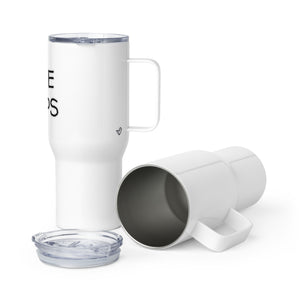 "Wine Helps" Travel mug with Handle - Whimsy Fit Workout Wear