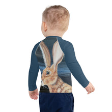 Load image into Gallery viewer, Kids Jack Rabbit Print Blue Rash Guard Whimsy Fit Bunny Mix and Match Matching Mom