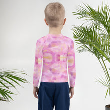 Load image into Gallery viewer, Girls Pink Rash Guard SPF Swim Shirt Dog Print Whimsy Fit “Party Dog”