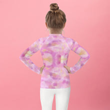 Load image into Gallery viewer, Girls Pink Rash Guard SPF Swim Shirt Dog Print Whimsy Fit “Party Dog”