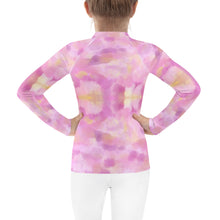 Load image into Gallery viewer, Girls Pink Rash Guard SPF Swim Shirt Dog Print Whimsy Fit “Party Dog”