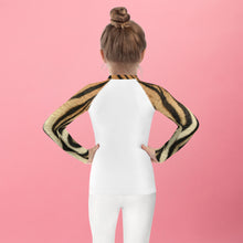 Load image into Gallery viewer, Kids Rash Guard Tiger Print Whimsy Fit UPF 50+ Long Sleeve Swim Shirt