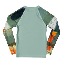 Load image into Gallery viewer, Kids BLue Green Abstract Print Rash Guards Whimsy FIt Mix and Match “Sink or Swim” Matching Mom
