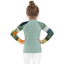 Load image into Gallery viewer, Kids BLue Green Abstract Print Rash Guards Whimsy FIt Mix and Match “Sink or Swim” Matching Mom