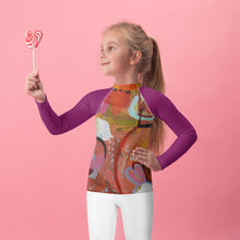 Load image into Gallery viewer, Unisex Kids Rash Guard Colorful Girl Swim Shirt SPF Boys Swimsuit Long Sleeve Shirt SPF Kids Beach Shirt SPF Surf Shirt Surf Boys Rash Guard Whimsy Fit