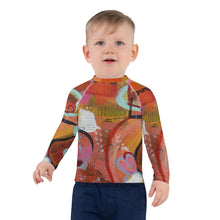 Load image into Gallery viewer, Kids Orange Red Abstract Print Rash Guards Whimsy FIt Mix and Match “Circles in the Sand” Matching Mom