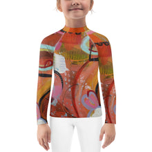 Load image into Gallery viewer, Kids Orange Red Abstract Print Rash Guards Whimsy FIt Mix and Match “Circles in the Sand” Matching Mom