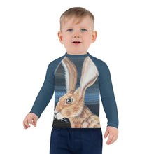 Load image into Gallery viewer, Kids Jack Rabbit Print Blue Rash Guard Whimsy Fit Bunny Mix and Match Matching Mom