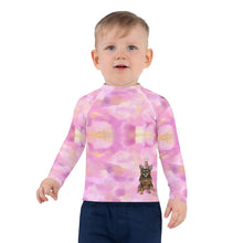Load image into Gallery viewer, Girls Pink Rash Guard SPF Swim Shirt Dog Print Whimsy Fit “Party Dog”
