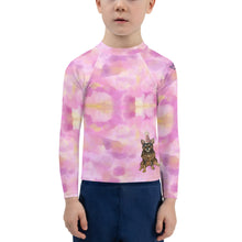 Load image into Gallery viewer, Girls Pink Rash Guard SPF Swim Shirt Dog Print Whimsy Fit “Party Dog”