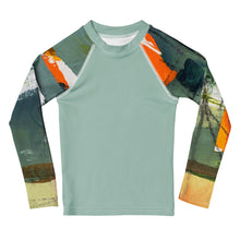 Load image into Gallery viewer, Kids BLue Green Abstract Print Rash Guards Whimsy FIt Mix and Match “Sink or Swim” Matching Mom