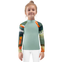 Load image into Gallery viewer, Kids BLue Green Abstract Print Rash Guards Whimsy FIt Mix and Match “Sink or Swim” Matching Mom