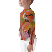 Load image into Gallery viewer, Kids Orange Red Abstract Print Rash Guards Whimsy FIt Mix and Match “Circles in the Sand” Matching Mom