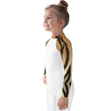 Load image into Gallery viewer, Kids Rash Guard Tiger Print Whimsy Fit UPF 50+ Long Sleeve Swim Shirt