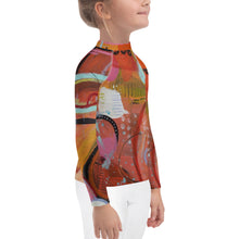 Load image into Gallery viewer, Kids Orange Red Abstract Print Rash Guards Whimsy FIt Mix and Match “Circles in the Sand” Matching Mom