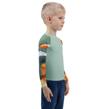 Load image into Gallery viewer, Kids BLue Green Abstract Print Rash Guards Whimsy FIt Mix and Match “Sink or Swim” Matching Mom