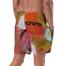 Load image into Gallery viewer, Men's beach shorts right back view - Circles in the Sand all-over geometric print design