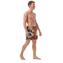 Load image into Gallery viewer, men's swimwear right front perspective - orange abstract print UPF 50+ beach trunks