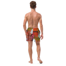 Load image into Gallery viewer, All-over print men's swim shorts back angle - quick-dry beach trunks Whimsy Fit sustainable fabric