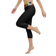 Load image into Gallery viewer, Black Yoga Capri Leggings Colorful Waistband Womens Leggings Whimsy FIt
