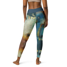 Load image into Gallery viewer, Texas Tea Leggings Whimsy FIt Blue White Gold Abstract Print Leggings