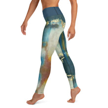 Load image into Gallery viewer, Texas Tea Leggings Whimsy FIt Blue White Gold Abstract Print Leggings