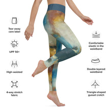 Load image into Gallery viewer, Texas Tea Leggings Whimsy FIt Blue White Gold Abstract Print Leggings